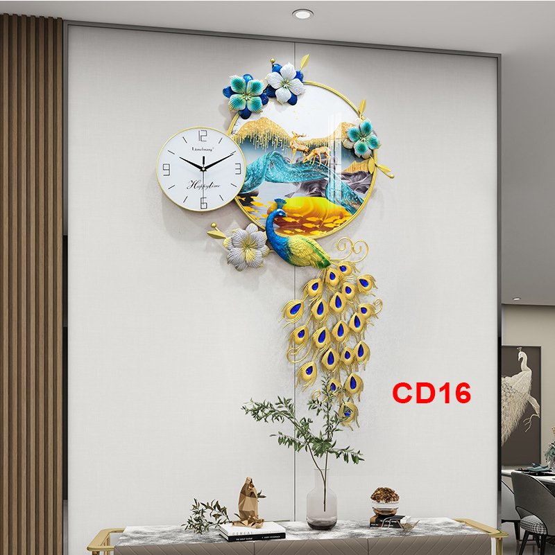 Đồng hồ treo tường trang trí chim công decor CD16 kích thước 120 x 65 cm