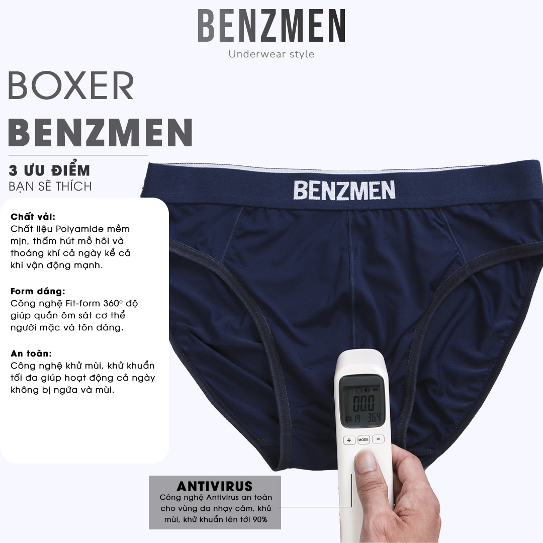 COMBO 5 Quần Sịp Nam Thông Hơi Dáng Briefs, Quần Lót Nam Tam Giác Benzmen Có Lỗ Thoáng Khí, Khử Mùi Mồ Hôi Hiệu Quả Vượt Trội -BENZMEN BF02