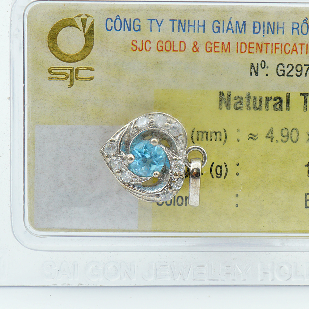 Dây chuyền bạc S925 đính đá Topaz xanh Hoàng Ngọc tự nhiên kiểm định