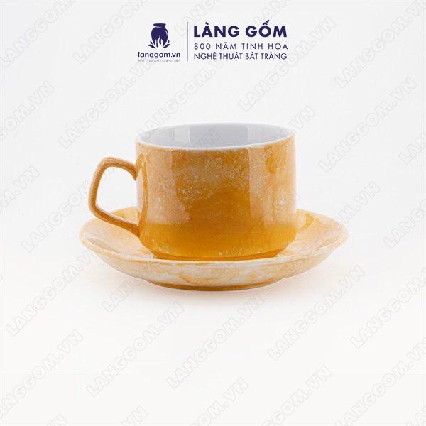 Cốc uống nước, Ly sứ vân đá dáng cốc Cappuccino vuông dung tích 250ml - Gốm sứ Bát Tràng cao cấp - Làng Gốm Bát Tràng