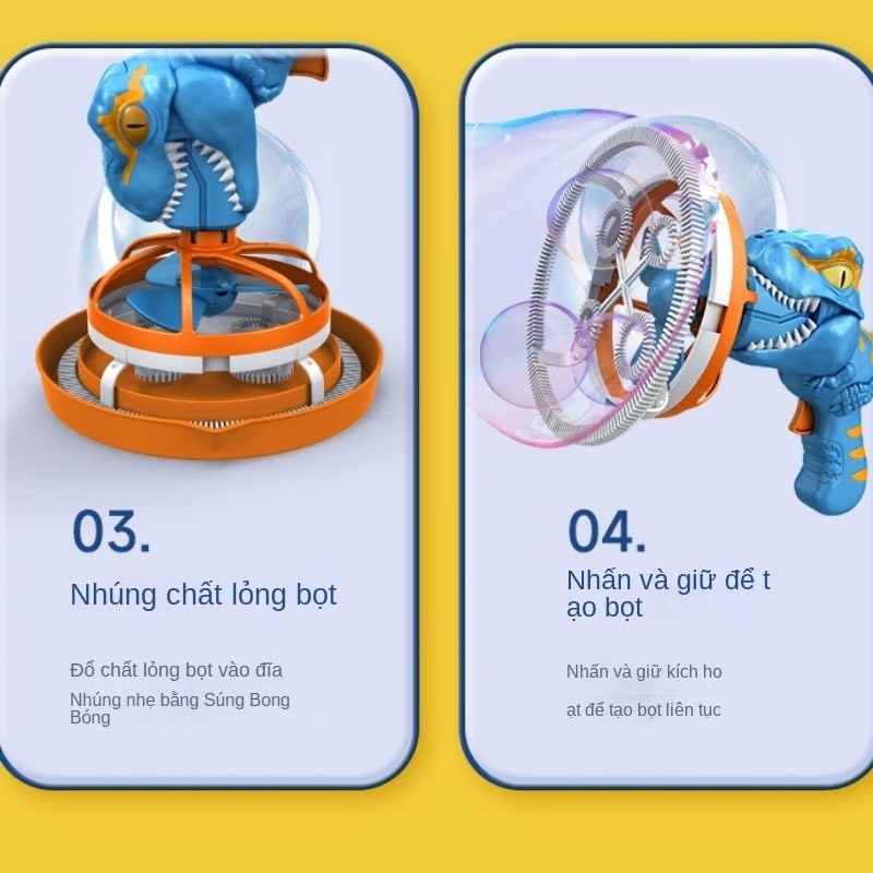 Súng bắn bong bóng xà phòng khổng lồ 2 lớp hình khủng long đồ chơi cho bé giải trí, quà tặng sinh nhật cho bé