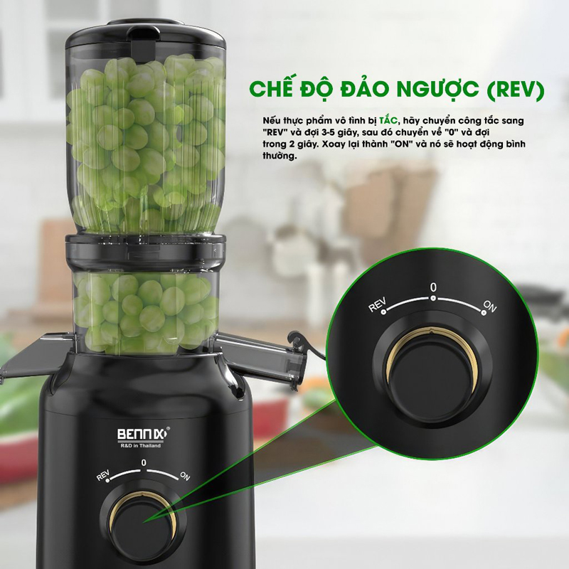 Máy Ép Chậm Bennix BN-09SJ, Máy Ép Trái Cây Nguyên Quả Kiệt Bã Công Suất 250W- Hàng Chính Hãng