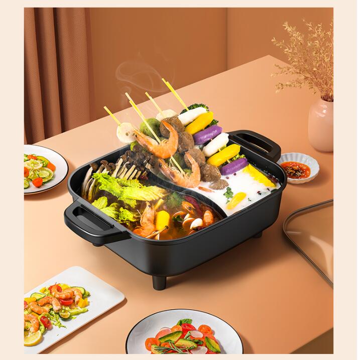 Bếp lẩu nướng điện gia đình 2 ngăn, nồi lẩu có thể tách rời Electric Barbecue Grill Multi-function BBQ