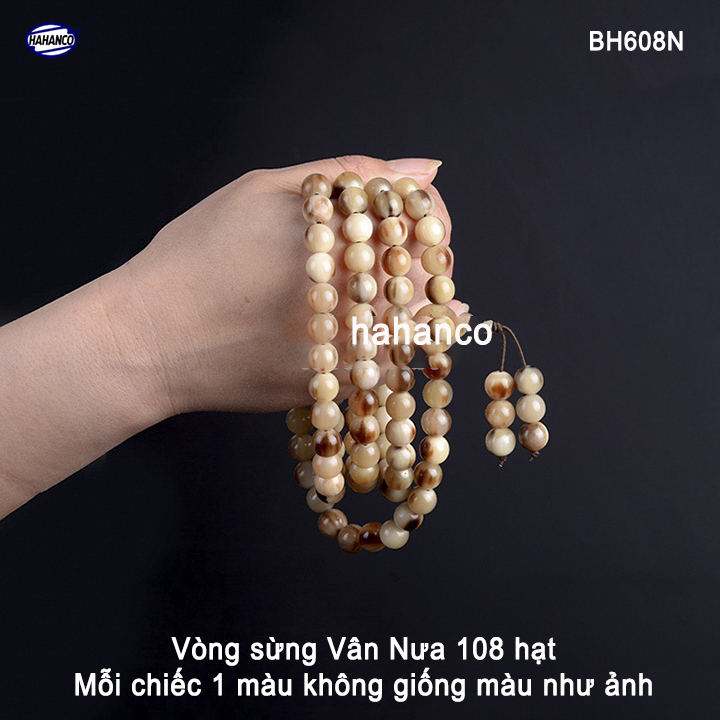 Chuỗi vòng tay/vòng cổ bằng sừng vân nưa 108 hạt/8mm (BH608N) Mang lại May Mắn - Tài Lộc