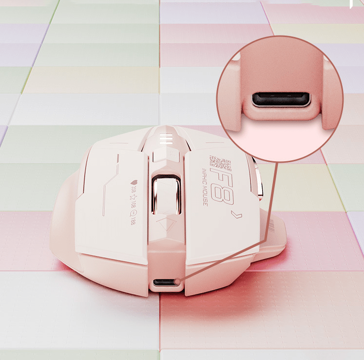 Chuột INPHIC F8 không dây kết nối chip USB 2.4G thiết kế gaming với màu hồng trà sữa dành cho các game thủ-HT