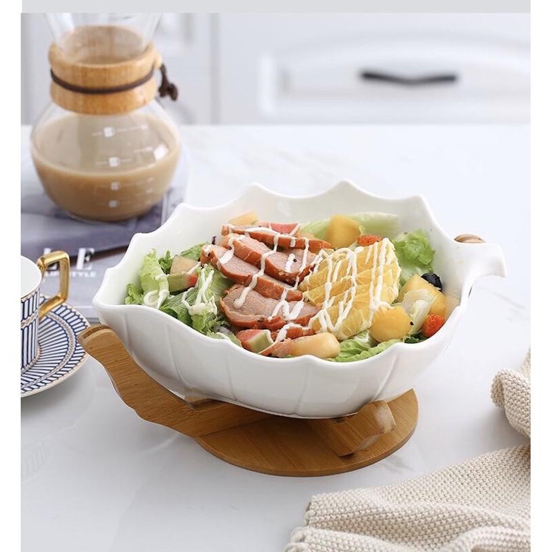Khay sứ đựng hoa quả kèm khay gỗ ,Tô sứ trộn salat, hàng sứ xuất Âu cao cấp