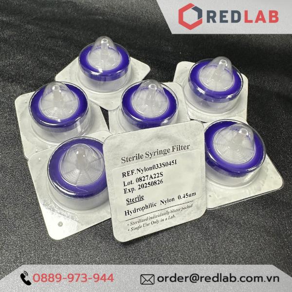 100 Đầu lọc Syringe Nylon tiệt trùng, đường kính 33mm, lỗ lọc 0.22µm và 0.45µm Finetech Nylon033S022I và Nylon033S045I