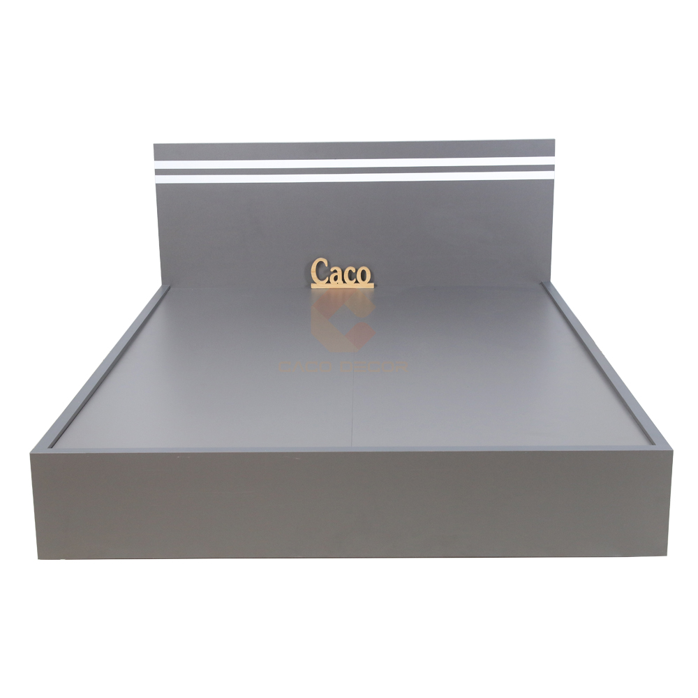 GIƯỜNG NGỦ GỖ MDF MELAMINE MÀU XÁM CHÌ CHẠY CHỈ TRẮNG CAO CẤP