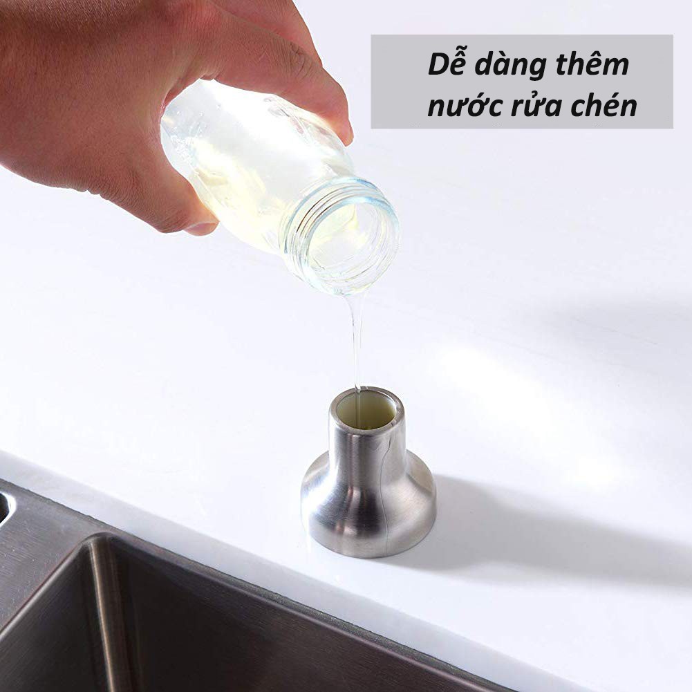 Bình đựng nước rửa chén gắn bồn rửa bát, bình đựng nước rửa tay gắn bồn rửa mặt đầu vòi Inox 304 cao cấp