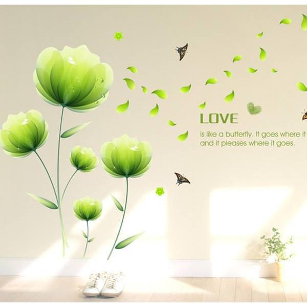 Decal dán tường Hoa pha lê xanh