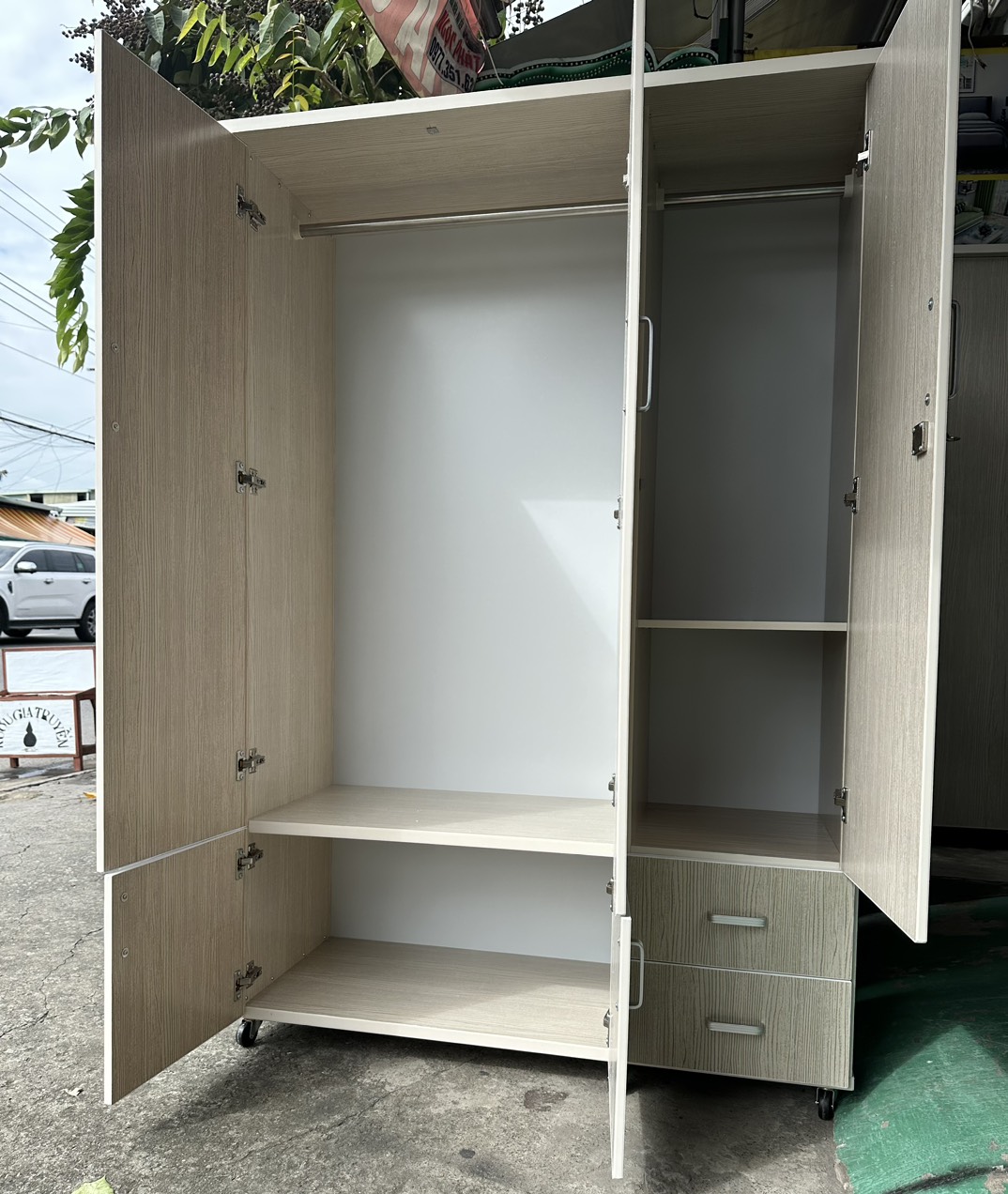 Tủ quần áo mở 3 cánh nhựa loại tốt màu sồi 1m2 x 1m8 x 47 cm
