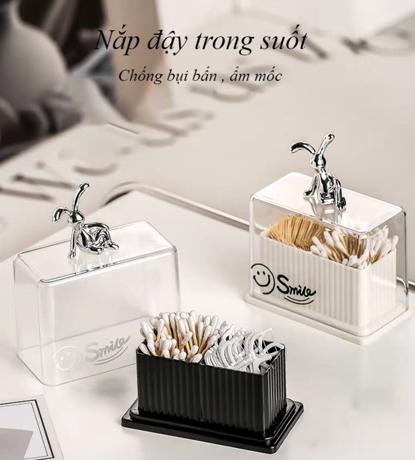 Hộp Đựng Tăm 2 Ngăn Chỉ Nha Khoa, Tăm Tre Hoặc Bông Ngoáy Tai Kt: 16x12.5x7cm