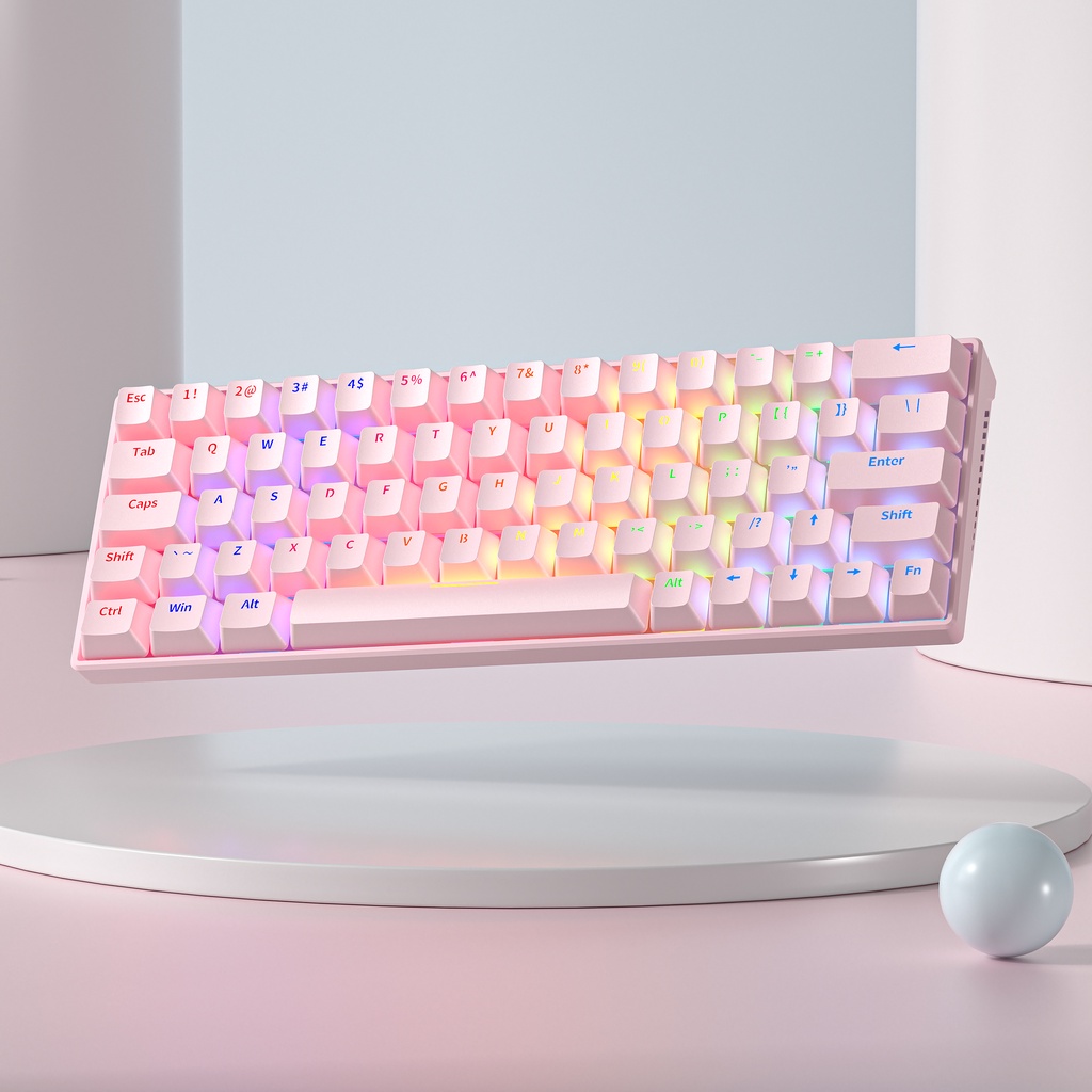 Bàn phím cơ Blue Switch ZIFRIEND KA6406 với thiết kế mini size vô cùng nhỏ gọn kèm theo đèn led RGB - HN