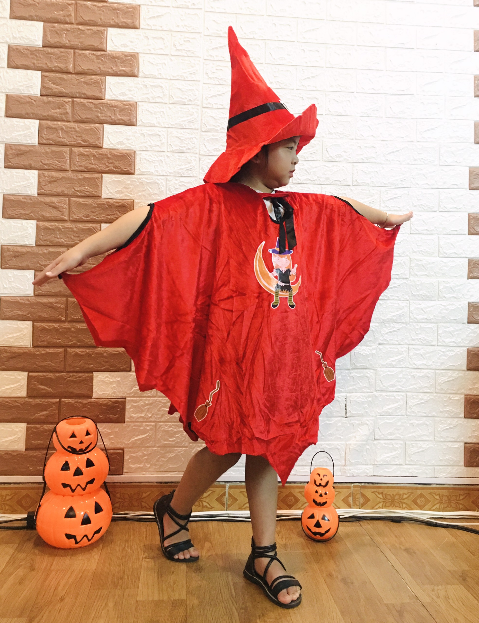 Set Áo choàng kèm mũ chất liệu nhung mềm dày đẹp hoá trang halloween