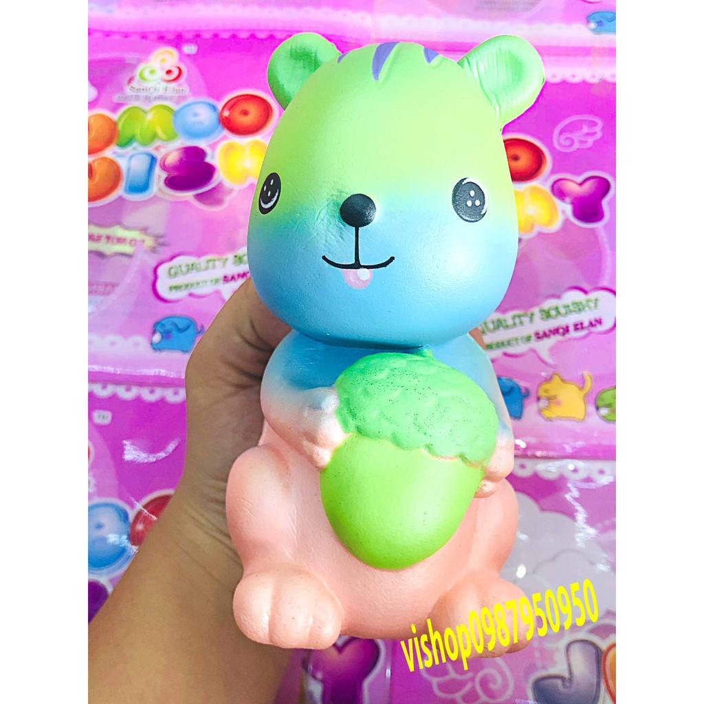 ĐỒ CHƠI SQUISHY SÓC ÔM DÂU XANH mã ZEH5 Nh232