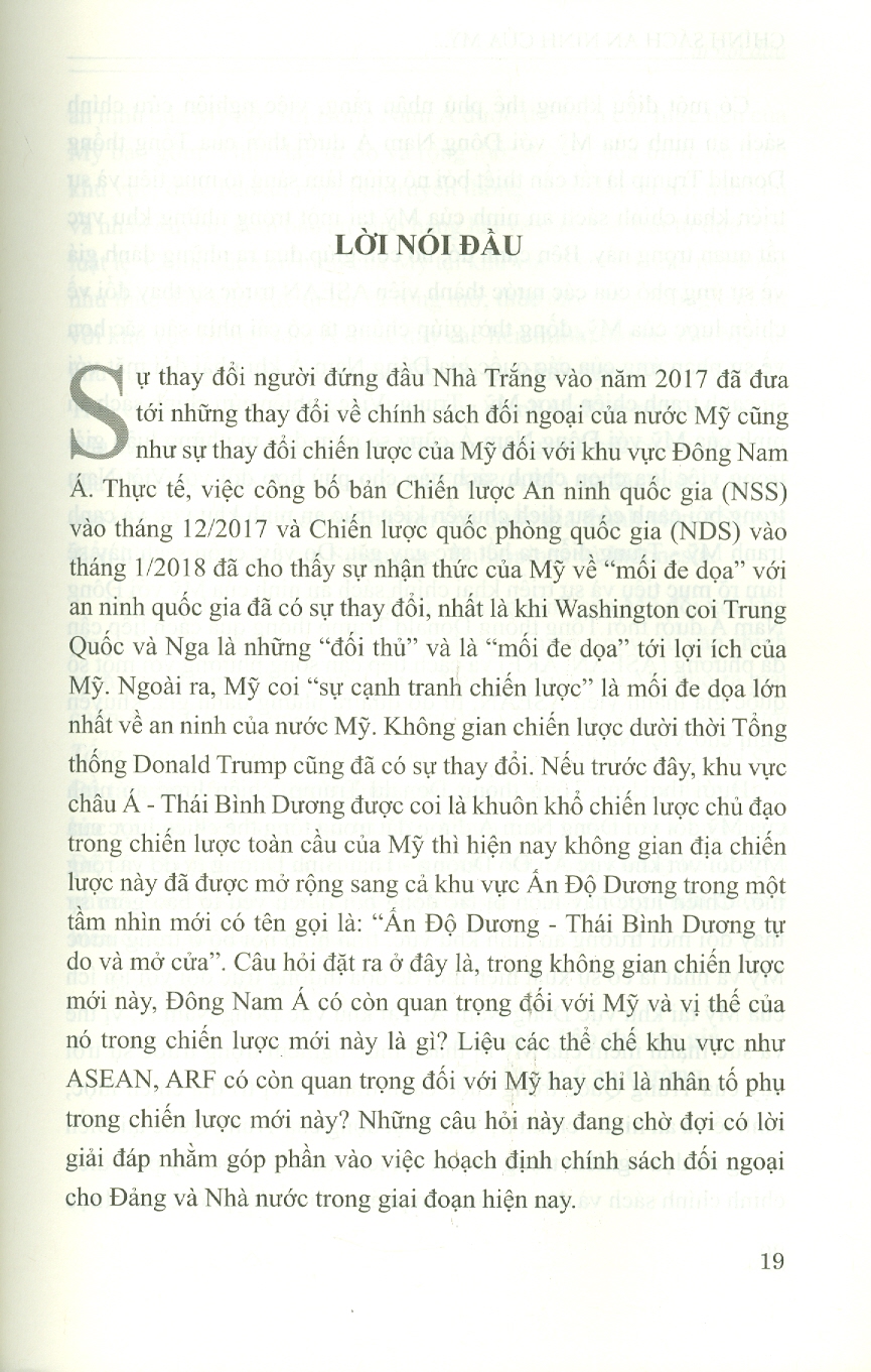 Chính Sách An Ninh Của Mỹ Với Đông Nam Á Dưới Thời Tổng Thống Donald Trump (Sách chuyên khảo)