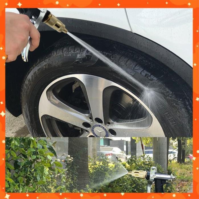 Bộ dây vòi xịt nước rửa xe, tưới cây . tăng áp 3 lần, loại 7m, 10m 206236 đầu đồng,đai, nối vòi,
