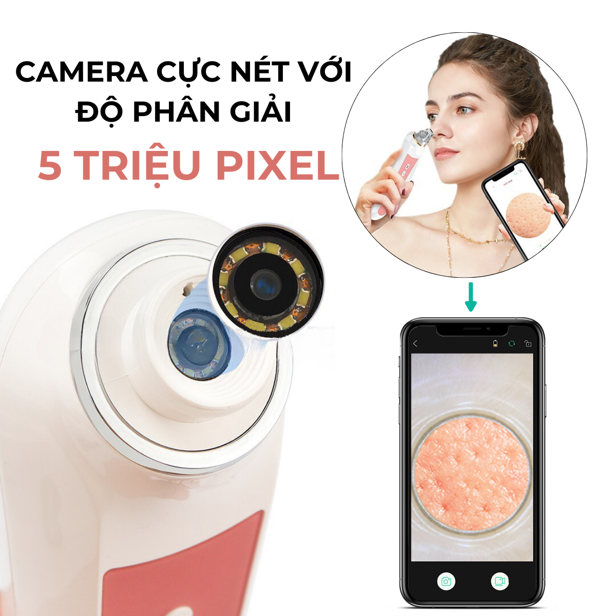 Máy hút mụn cầm tay đa năng Yohiiso cao cấp tích hợp camera soi da, máy hút mụn Spa hút mụn cám sợi bã nhờn, mụn đầu đen an toàn cho da