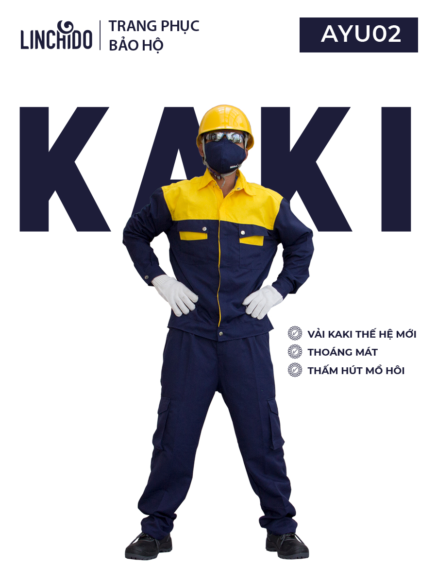 Bộ quần áo bảo hộ lao động, chất liệu kaki, màu cam phối, bền đẹp, chất lượng, thoáng mát AYU02