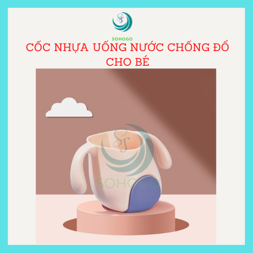 Ly uống nước cho bé-Cốc uống nước chống đổ, nghiêng 60 độ, có 2 tay cầm- Chọn màu