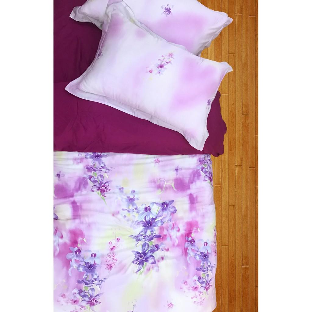 Bộ chăn ga gối ra giường lụa tencel siêu mềm mịn hồng hoa lan Hàn Quốc Julia 849