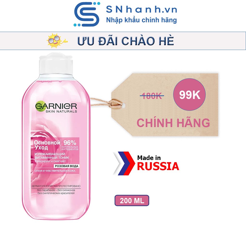 Toner hoa hồng Garnier 96% tinh chất tự nhiên 200ml