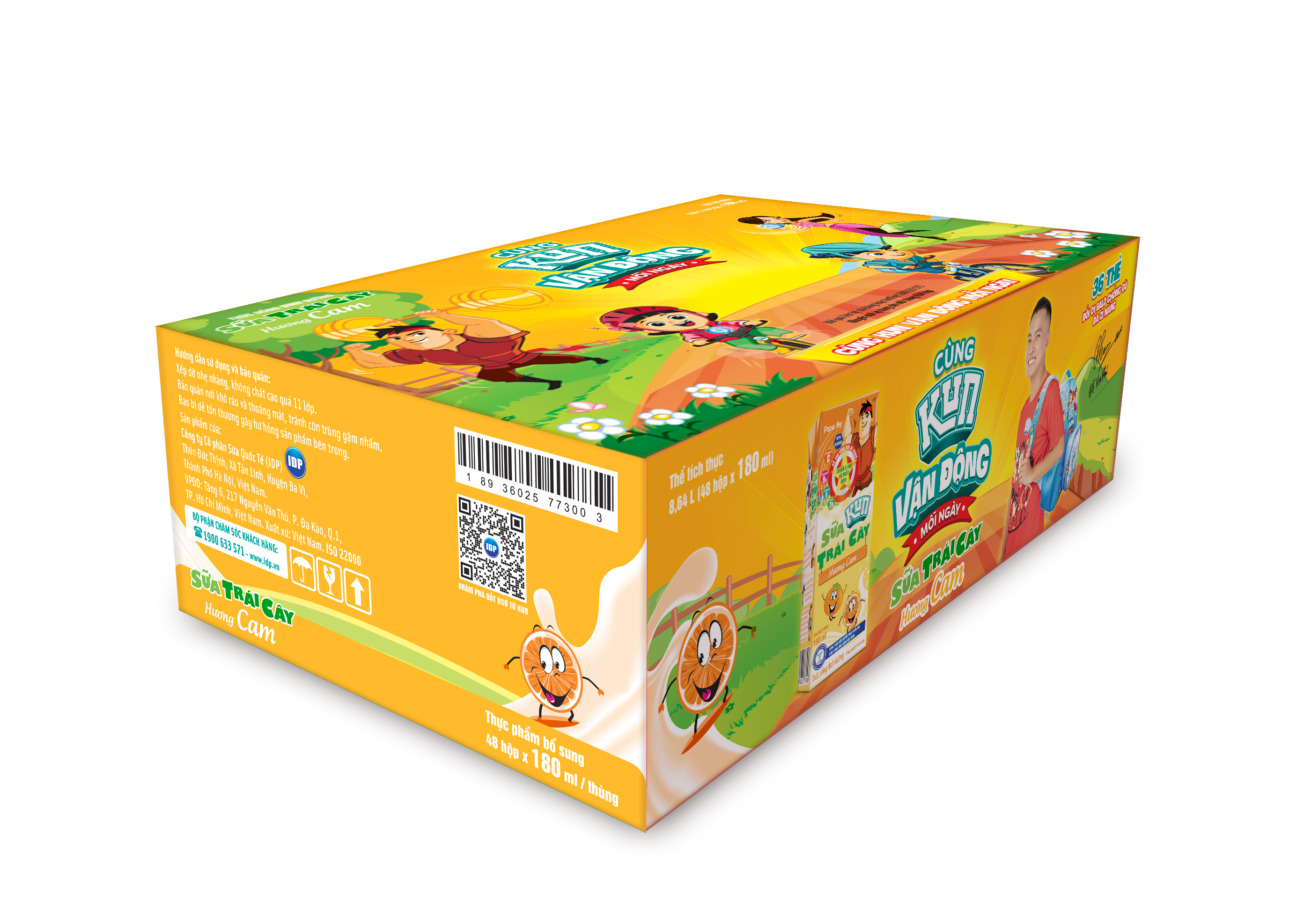 Kun sữa trái cây hương cam thùng 48 hộp x 180ml