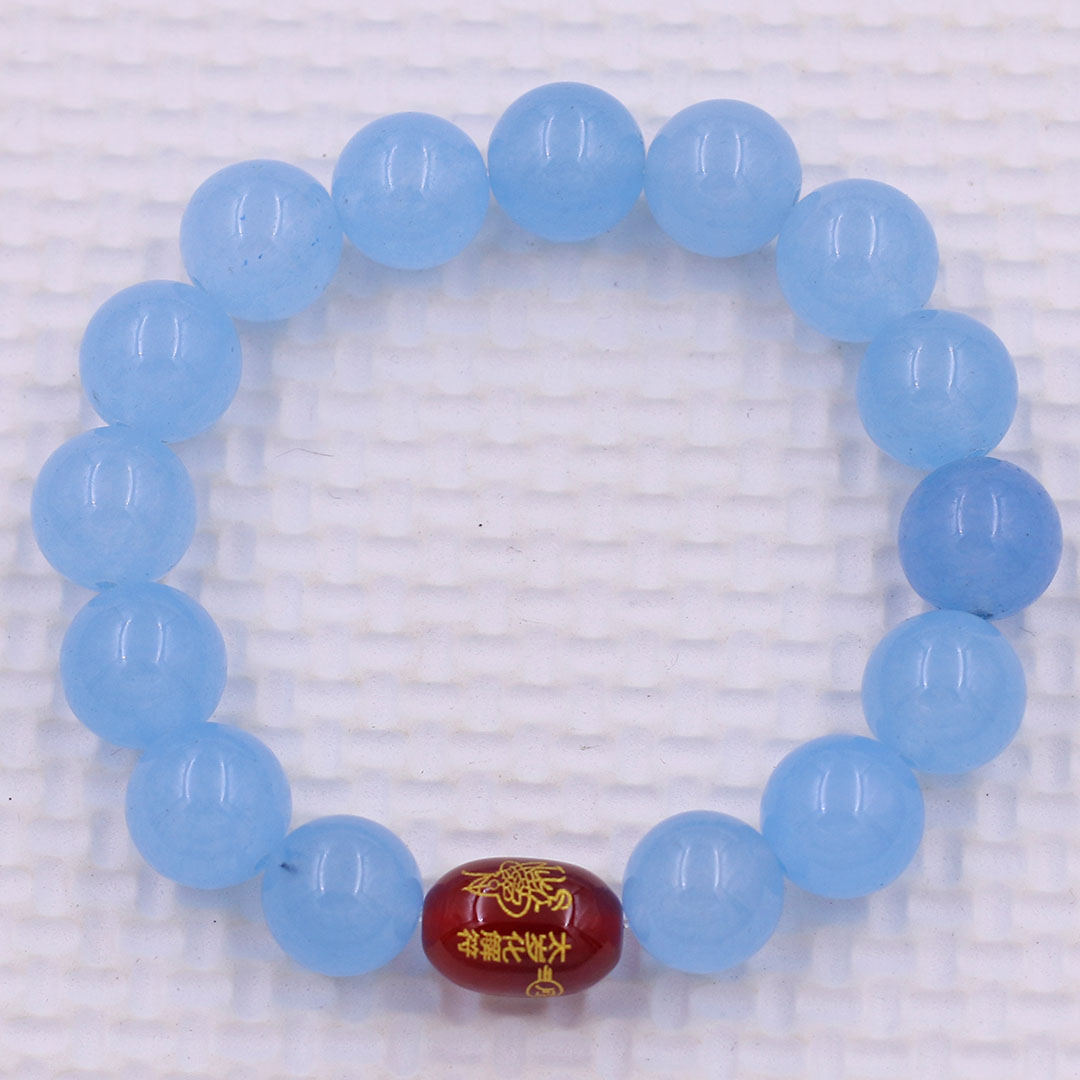 Vòng chuỗi đeo tay đá thạch anh xanh biển 10 ly charm giải thái tuế phù, vòng chuỗi phong thủy, giải năm hạn thái tuế