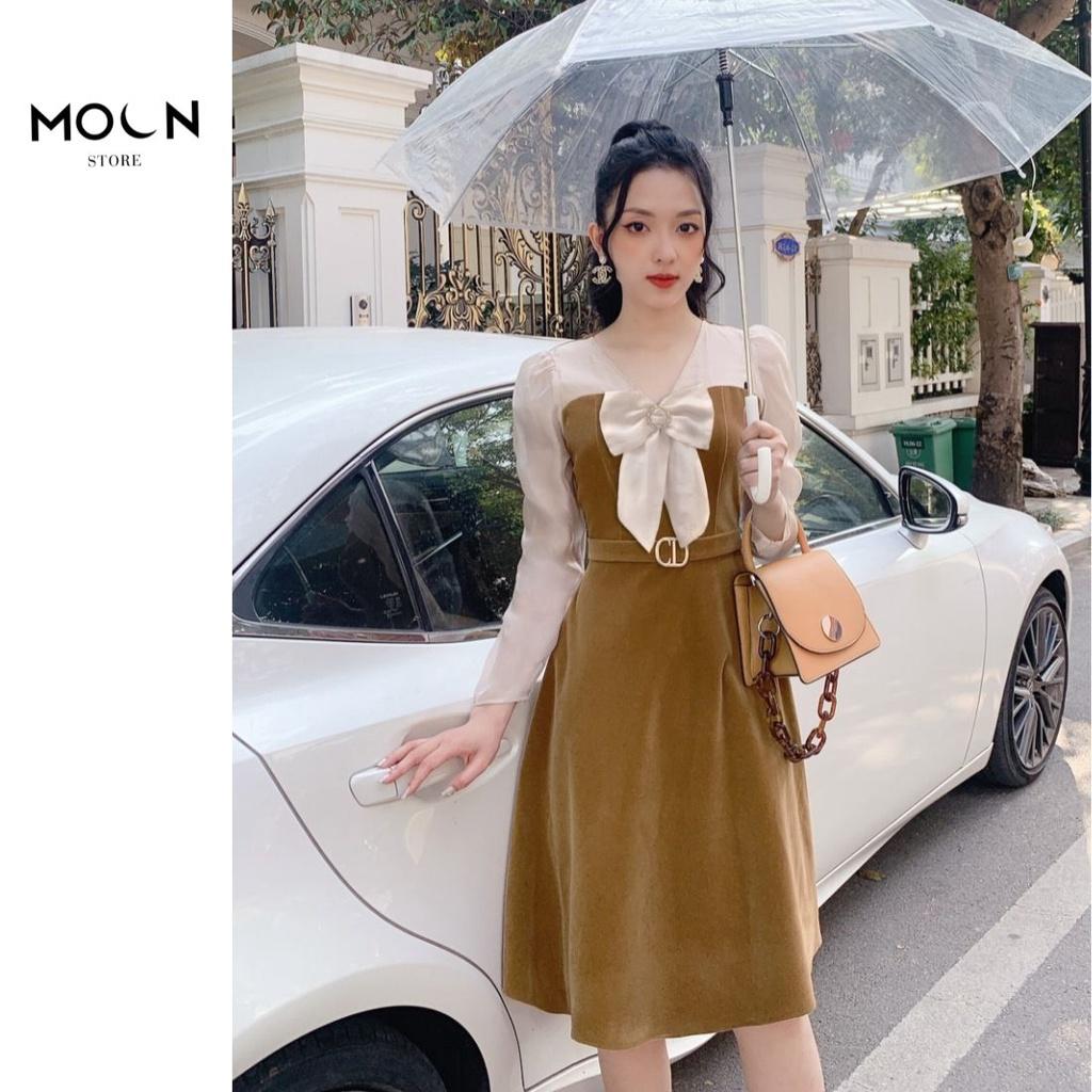 Váy Nữ Nhung Màu Đỏ Dáng Dài Tôn Da Tôn Dáng Sang Trọng Dễ Phối Đồ Đầm Công Sở Thu Đông MV221 MOON STORE