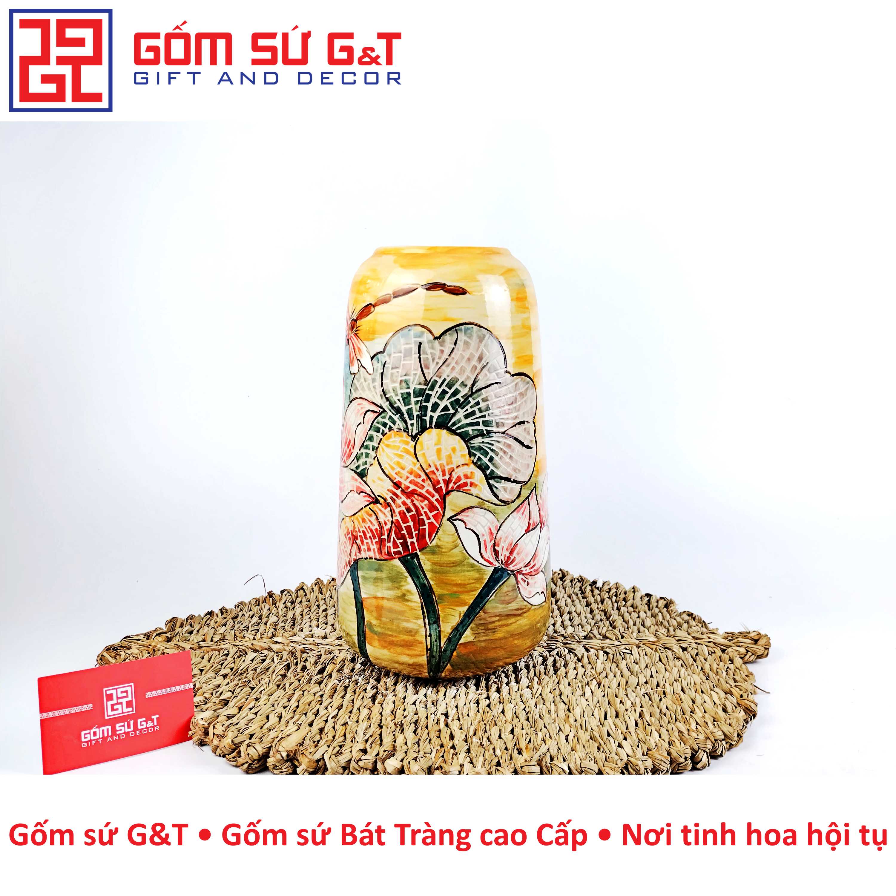 Lọ hoa dáng đu đủ sen chuồn Gốm Sứ G&amp;T