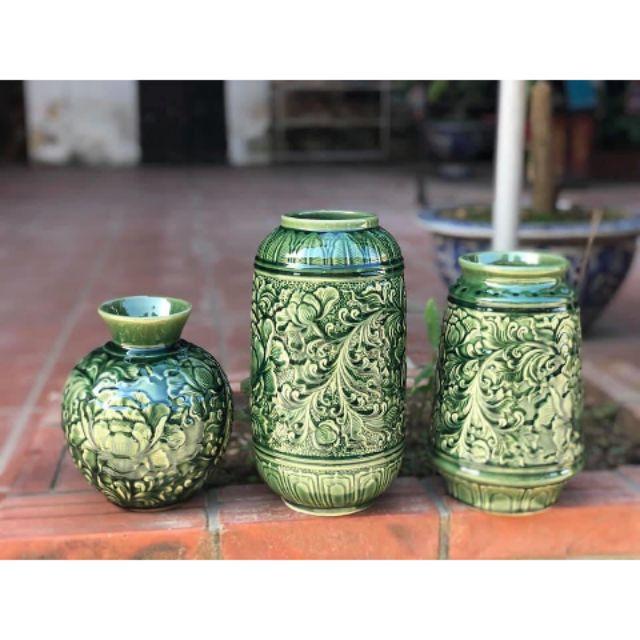 Bộ 3 tác phẩm Khắc nổi men Ngọc màu xanh