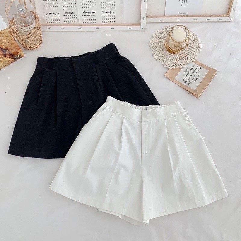 Quần short nữ ống rộng lưng cao DOLOXI cạp chun sau vải đũi đẹp Q12