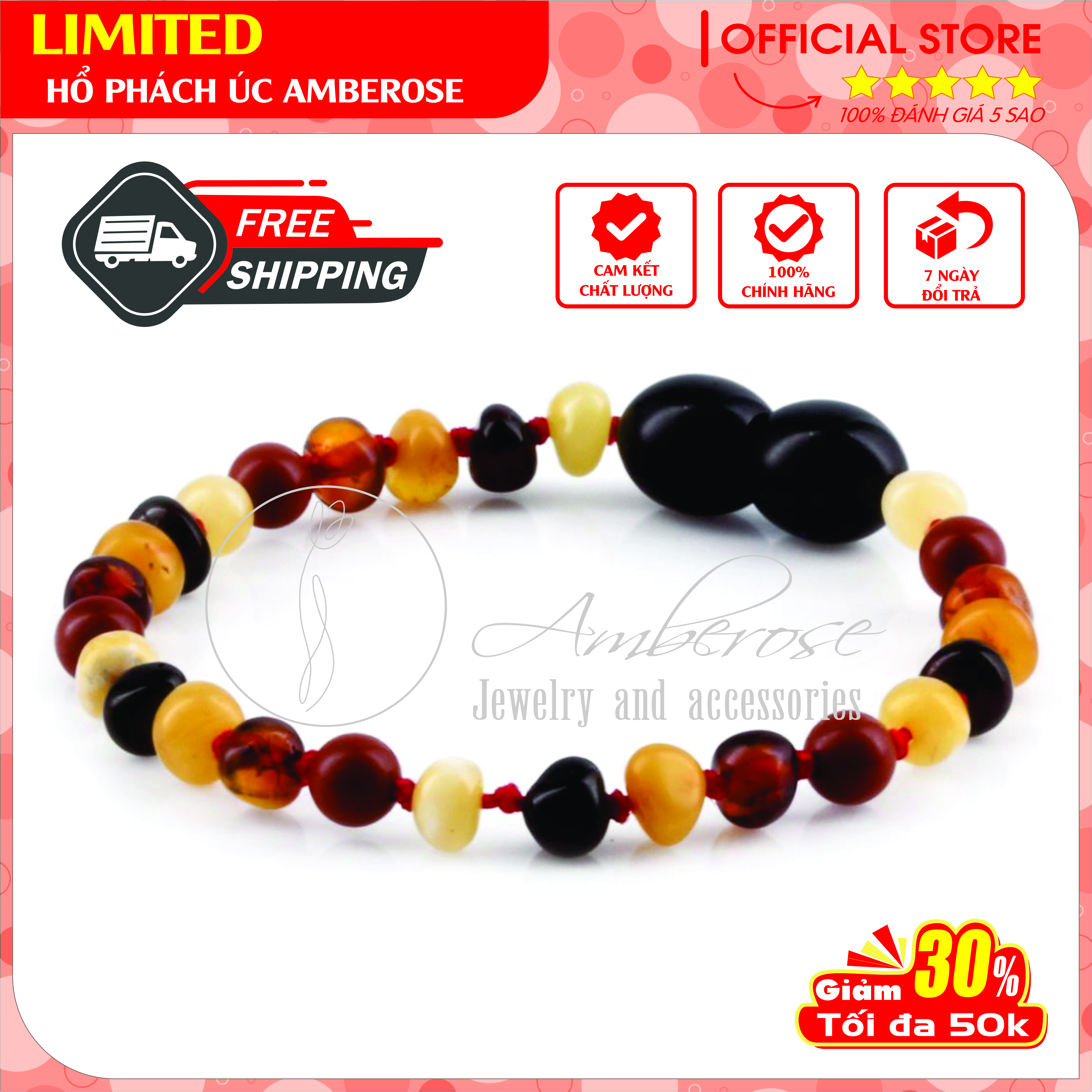 Bộ Vòng Hổ Phách Amber Úc Cho Bé 0 - 10 tuổi SABM4MDD