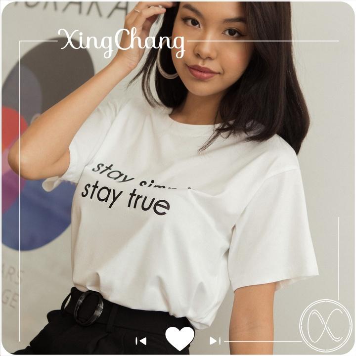 Áo phông nữ công sở, áo phông tay ngắn chất mịn đẹp cá tính in Stay mã NXC06