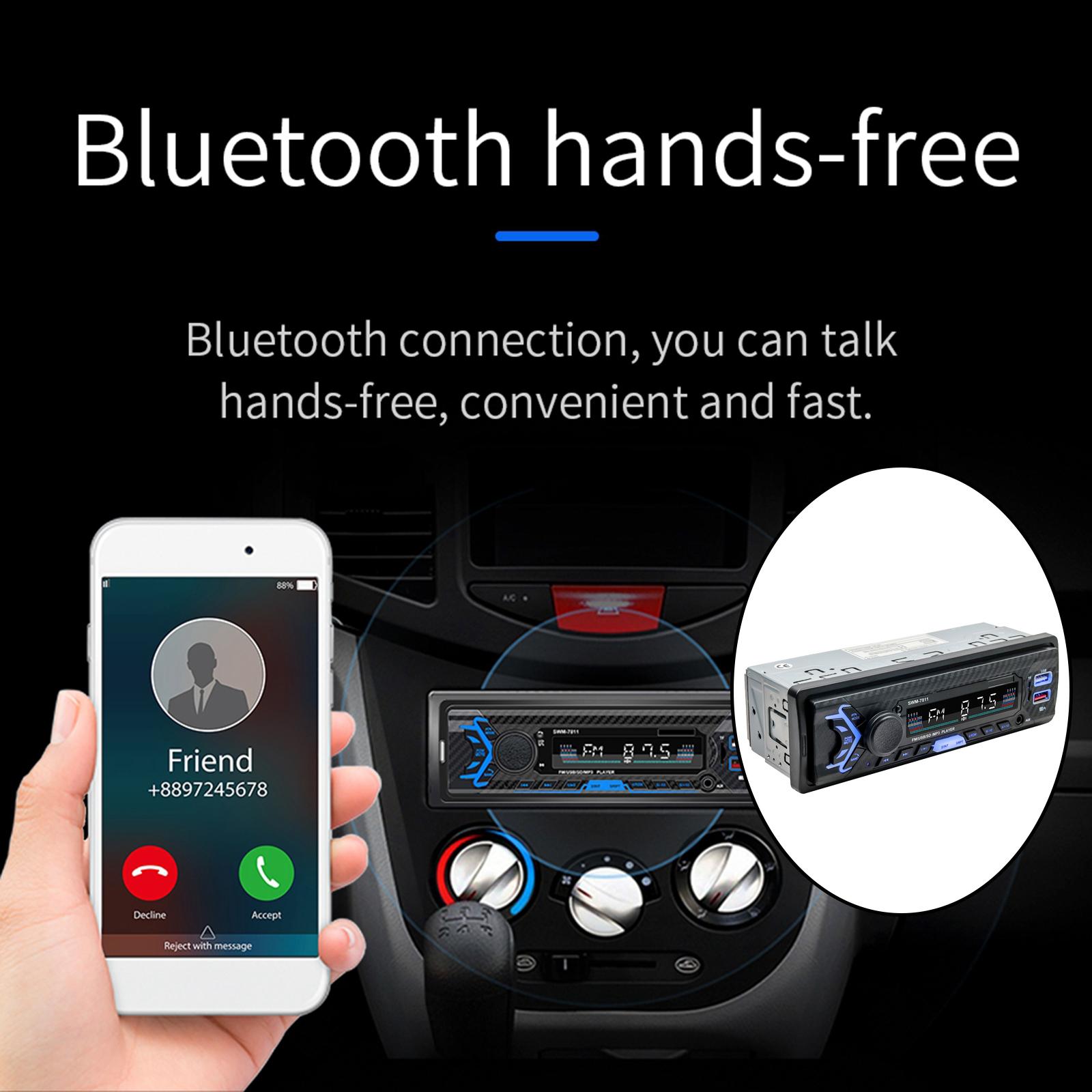 Car 12V Bluetooth 5.0 USB MP3 Player Receiver Single Din with Remote Control, Built-in Microphone