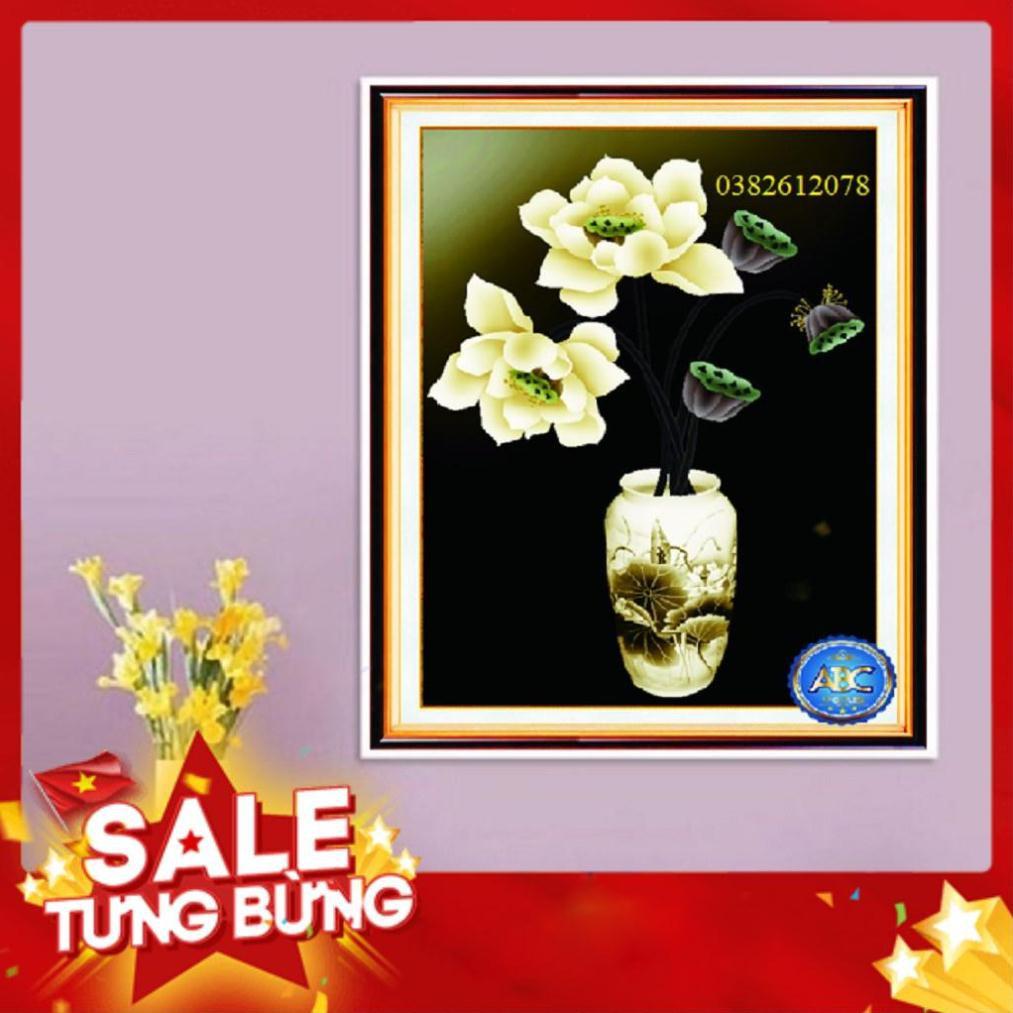 TRANH ĐÍNH ĐÁ BÌNH HOA SEN - TRANH ĐÍNH ĐÁ 3D CHƯA ĐÍNH VS077
