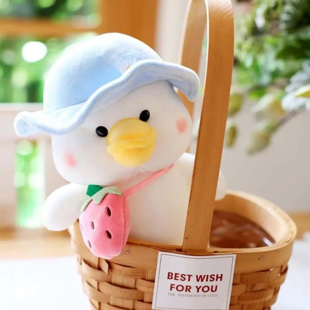 Thú nhồi bông vịt đeo túi đáng yêu - Size 22cm - Quà tặng gấu bông vịt đội nón êm mịn