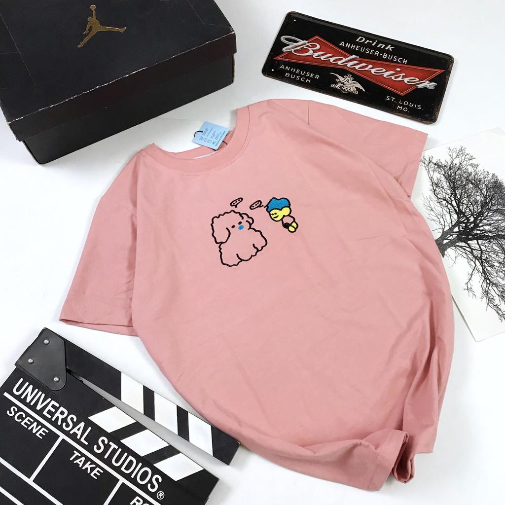- Áo thun tay ngắn unisex THÊU CHÚ CHÓ VÀ CẬU BÉ