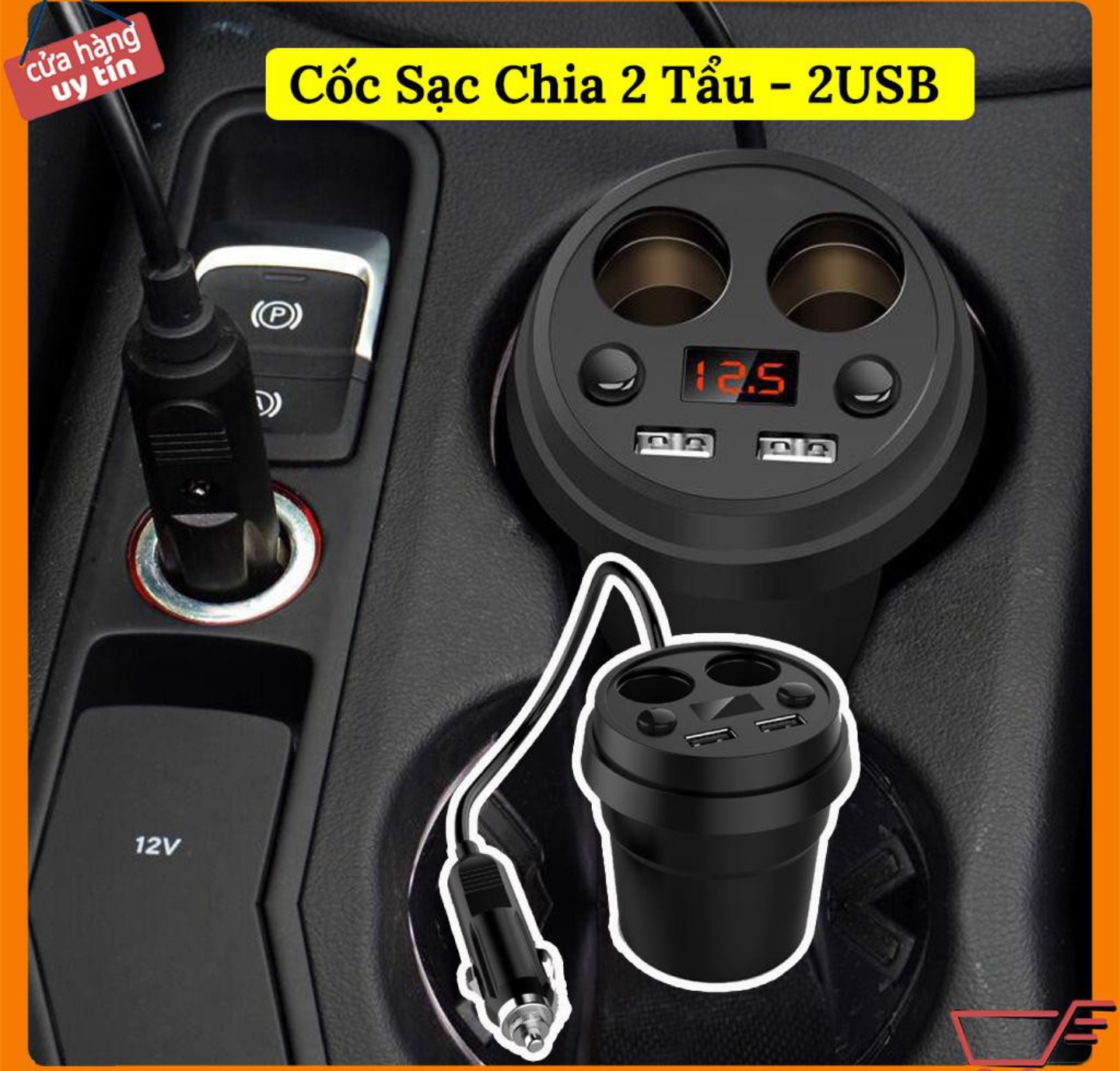 1 CHIA 2 ĐẦU TẨU 2 CỔNG SẠC USB BÁO ĐIỆN ÁP 12V-24V TRÊN XE HƠI ÔTÔ MẪU MỚI HÀNG CAO CẤP