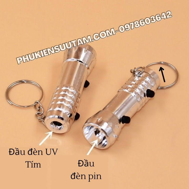 Đèn Pin Siêu Rẻ Ánh Sáng Tím UV 2 Đầu, kích thước: 1.5cmx5.5cm, màu bạc - SP005762