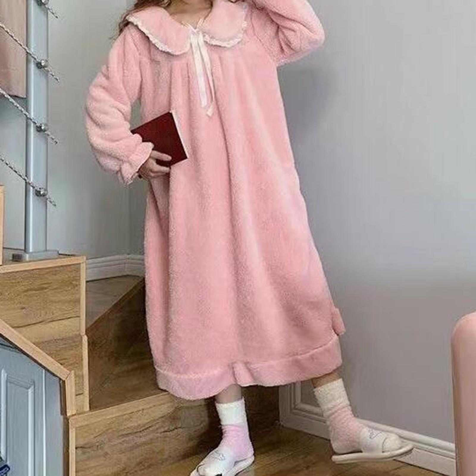 Women Nightdress Winter Plush Loose Fit Sleepshirt Lady Loungewear Nightgown