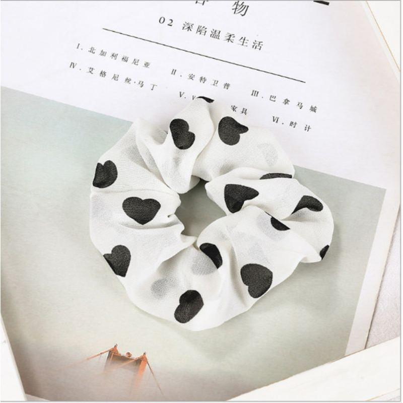 Scrunchies Chun Cột Tóc Họa Tiết Tim Đáng Yêu Phong Cách Hàn Quốc Hottrend 2020