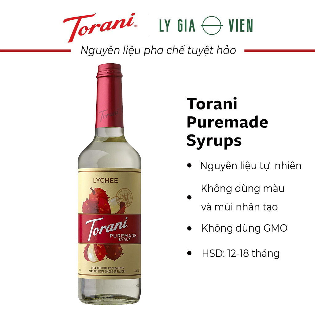 Siro Pha Chế Hương Vị Vải Torani Puremade Lychee Syrup 750ml Mỹ