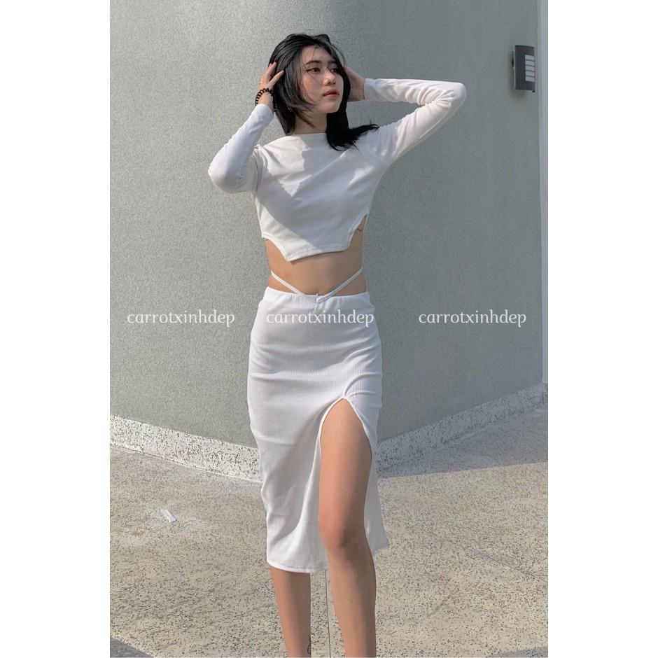 Chân váy xẻ tà cột dây trendy cá tính hack dáng FREESIZE DUOI 60KG