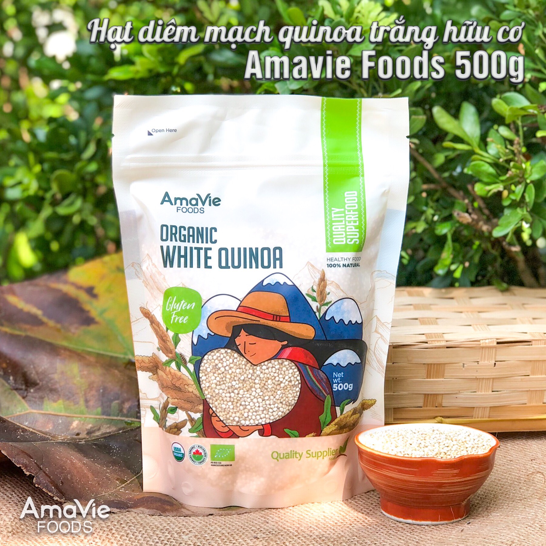 Hạt diêm mạch trắng - diêm mạch 3 màu hữu cơ Quinoa 500gr (AmaVie Foods)