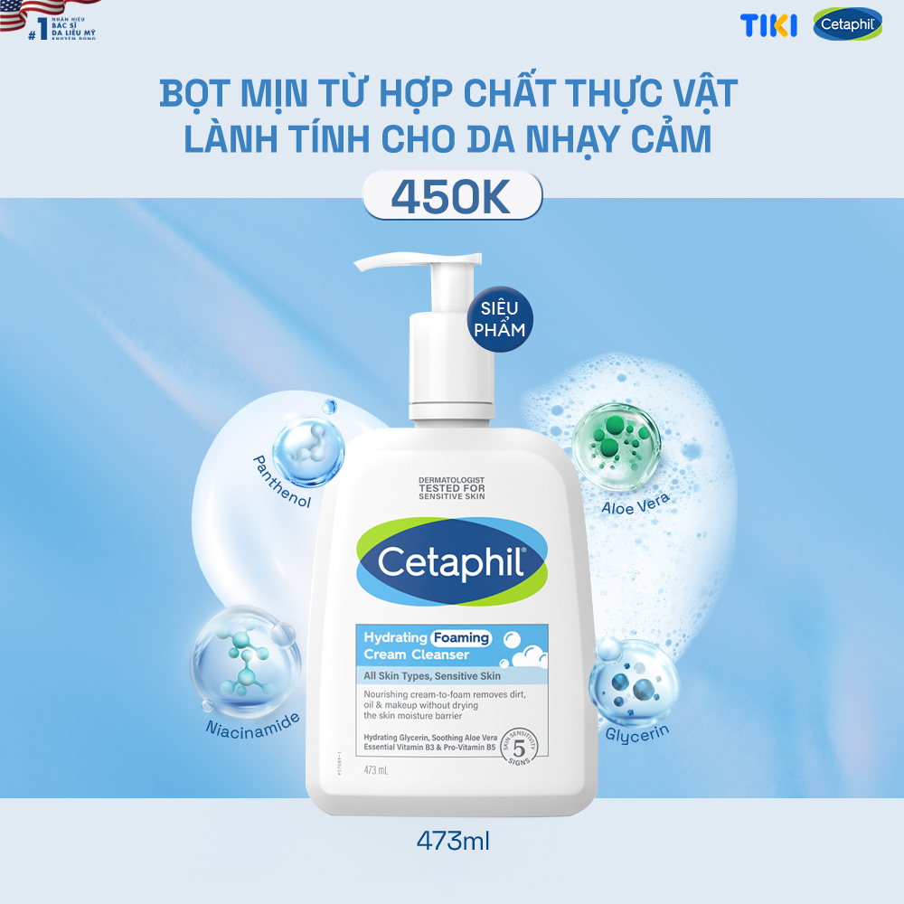 Sữa Rửa Mặt Tạo Bọt Dịu Lành Cho Da Nhạy Cảm Cetaphil Hydrating Foaming Cream Cleanser 473ml