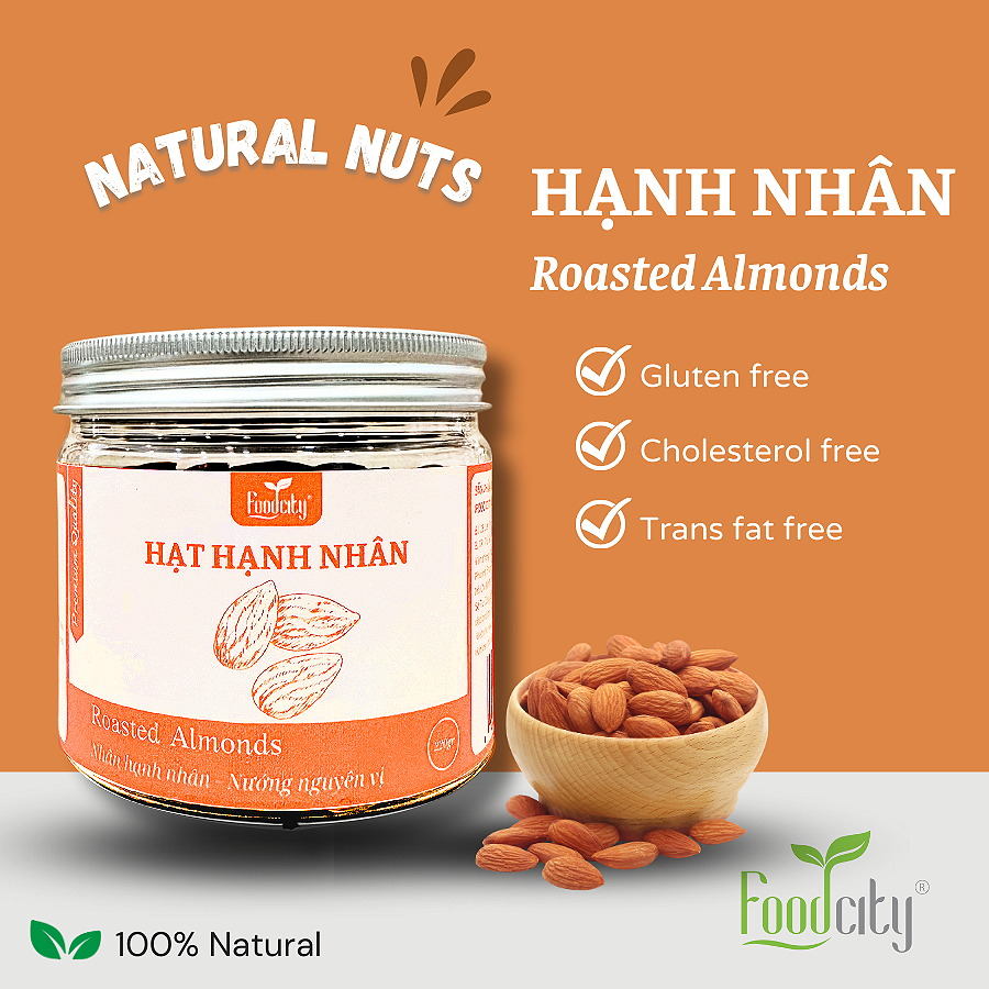 Hạnh nhân Mỹ rang mộc FOOD CITY - dạng hũ | 100% nhập khẩu từ Mỹ thơm ngon, chất lượng