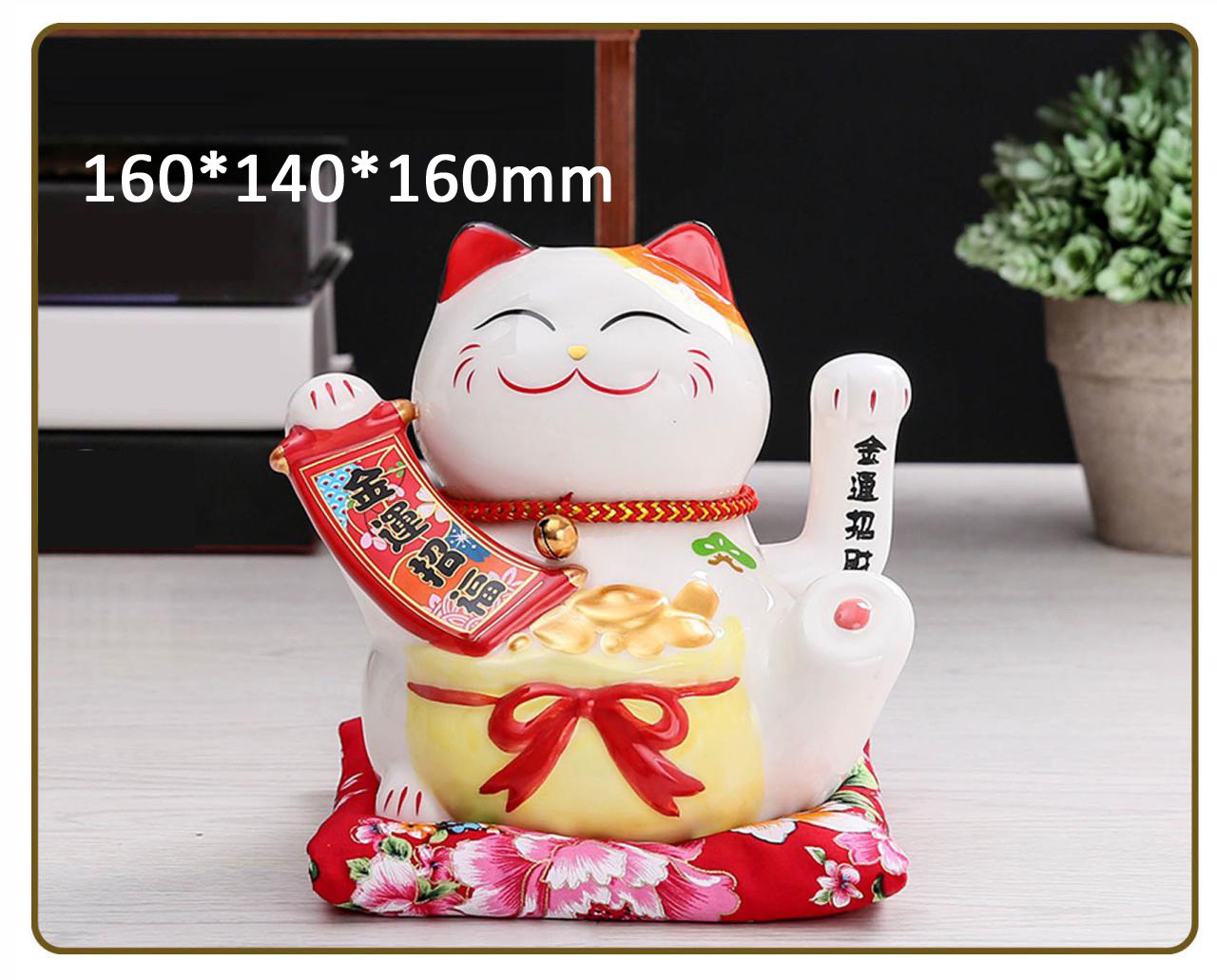 Mèo Thần Tài Maneki Neko Vẫy Tay Chiêu Tài Lộc Bằng Gốm Sứ Tặng Kèm Túi Lót PaKaSa - Hàng Chính Hãng 