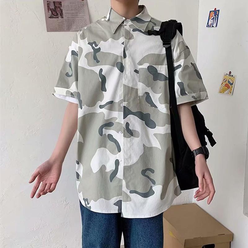 Áo sơ mi nam ngắn tay dáng rộng họa tiết rằn ri thời trang mùa hè thoải mái