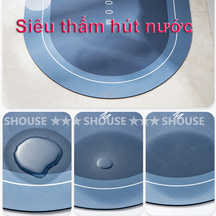 Thảm Lau Chân Chùi Chân Silicon trải sàn phòng tắm siêu thấm hút nước chống trơn trượt cao cấp đế cao su chất siêu dày